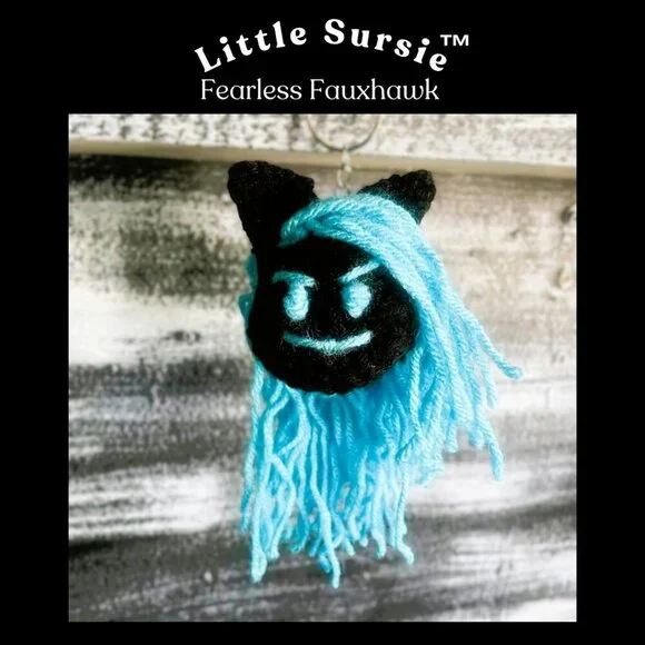 Handmade Crocheted Aqua Blue Fauxhawk Amigurumi Purse Charm Keychain - Picture 1 of 8